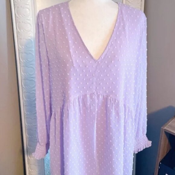 Famition Lavender Swiss Dot Mini Dress - Size XL - Picture 3 of 5